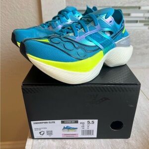 NIB Saucony Endorphin Elite Women 5.5 Vizi Blue Citron